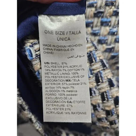 CHICO'S Beige Blue Black Check Tweed Full Zip Fringe Jacket Blazer Size 2 12 - Picture 8 of 10